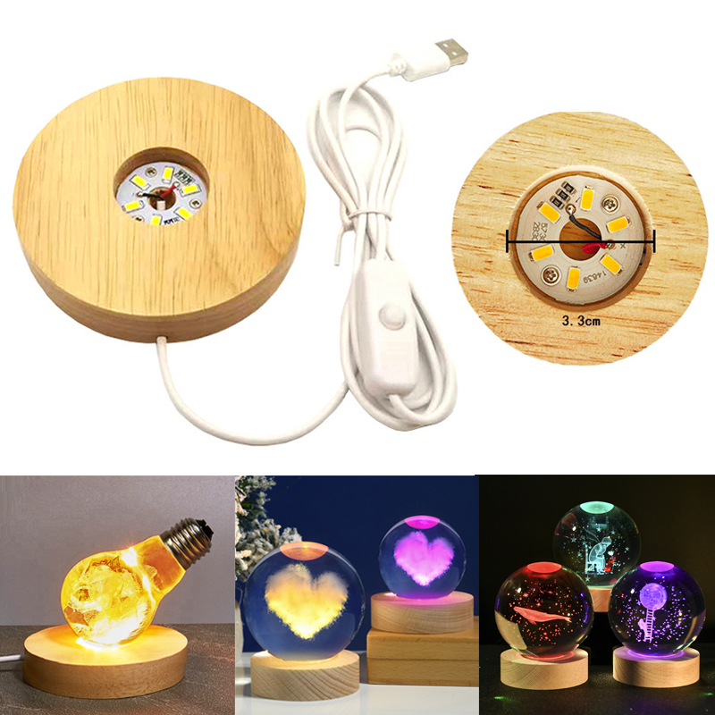 Resin Art Lamp - เรซิ่นศิลปะจอแสดงผลรอบไม้ที่มีสีสันไฟ LED ไม้โคมไฟกลางคืนฐานสําหรับ DIY อีพ็อกซี่เรซินแม่พิมพ์ฐานตกแต่งบ้าน