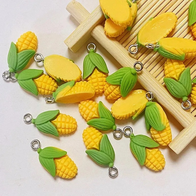 Resin Art Handmade - ชาร์มเรซิ่นรูปข้าวโพดและผักขนาดเล็ก 20 ชิ้น ของตกแต่งอาหารจำลอง สำหรับงาน DIY