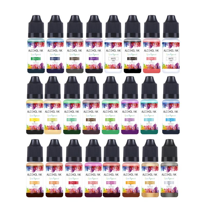 Resin Pigment Alcohol Ink - 10มล./ขวด22สีแอลกอฮอล์หมึกอีพ็อกซี่เรซินการกระจายตัวเม็ดสีเหลวย้อมสีสำหรับงานประดิษฐ์ยูวีอีพ็อกซี่แม่พิมพ์เรซินทำเครื่องประดับ