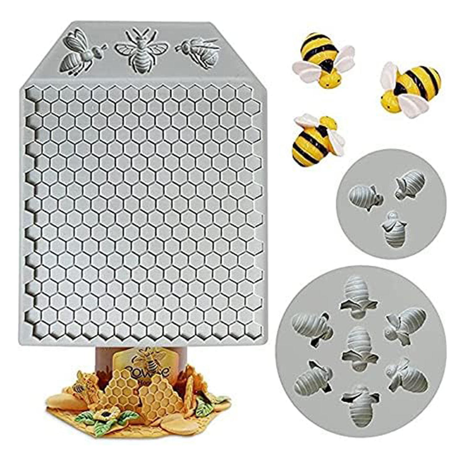 Silicone Mold Ocean - 3ชิ้นแม่พิมพ์ซิลิโคนรังผึ้งรูปผึ้งบัมเบิลบีสำหรับเค้กแบบ DIY บิสกิตคุกกี้น้ำตาลพุดดิ้งช็อคโกแลตลูกอมแข็งตกแต่งขนมหวาน