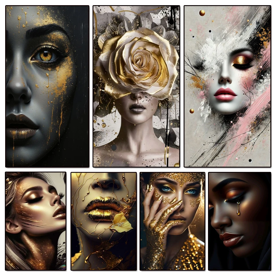Resin Art Of Flowers - ภาพเพชรปักใหม่ 2025 ลายผู้หญิงแอฟริกันสีทองและดอกไม้ ภาพเพชรประดับ DIY งานปักเพชร