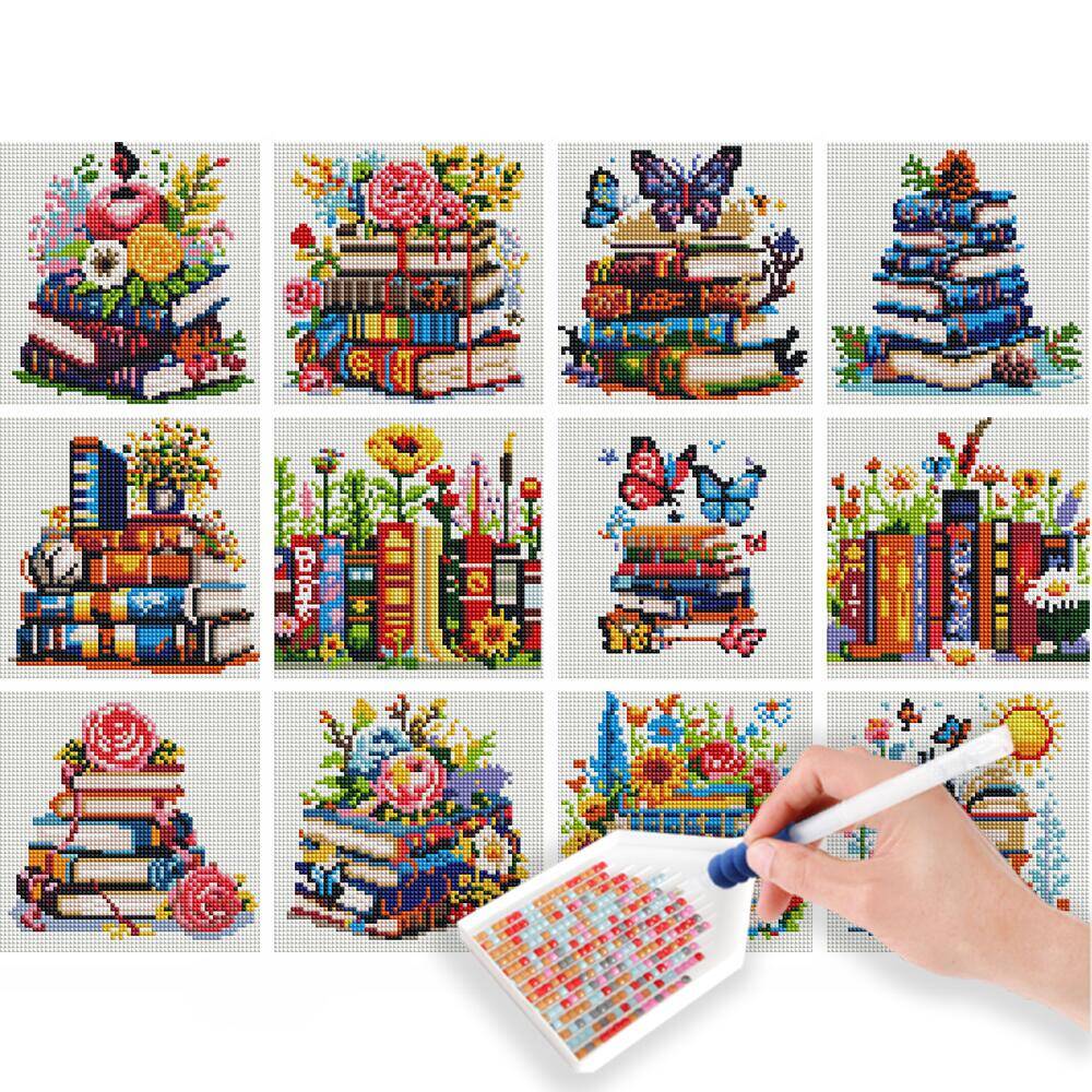 Resin Art Guide Book - ภาพวาดเพชร HUACAN 12 ชิ้น ภาพวิวทิวทัศน์ขนาดเล็ก 5D