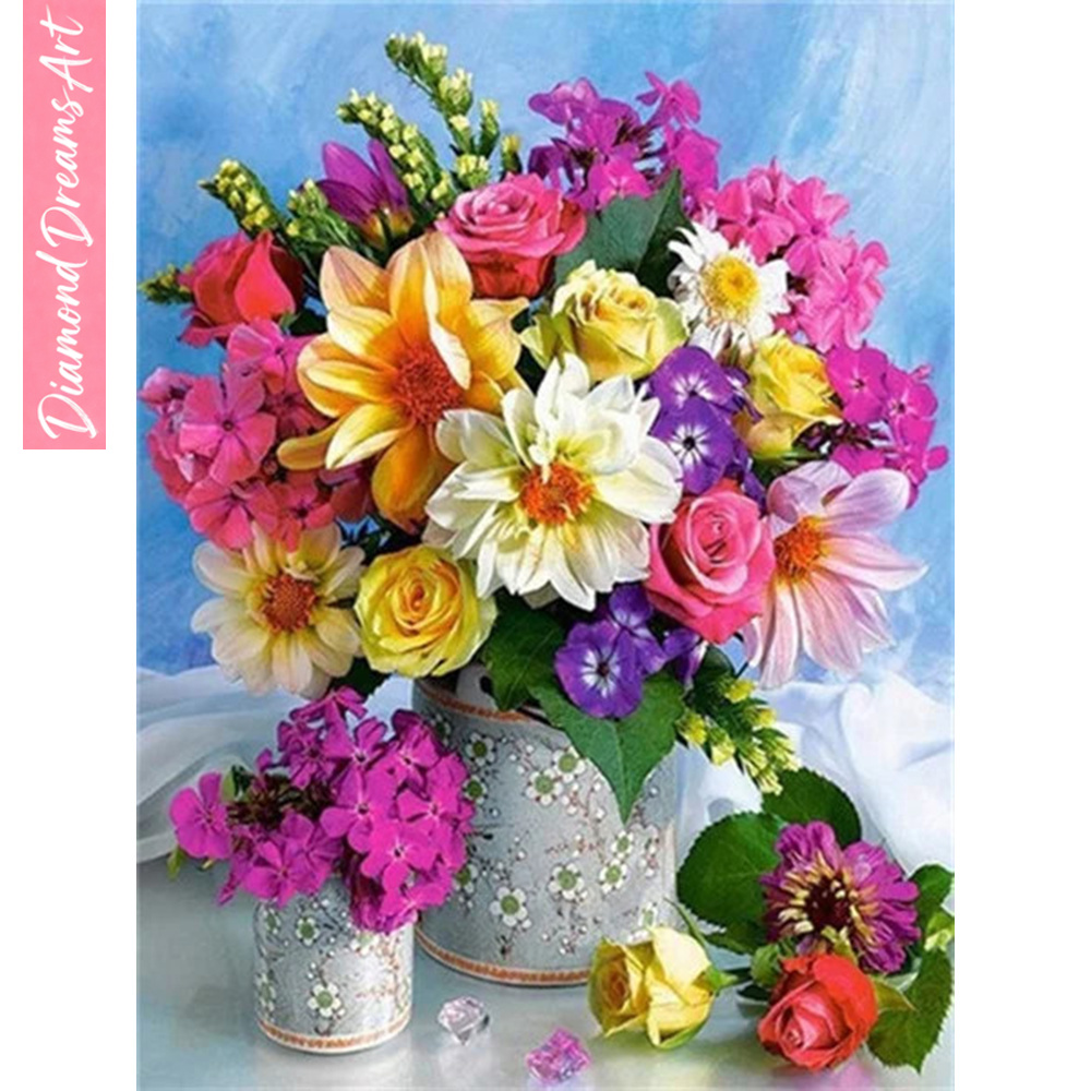 Resin Art Of Flowers - ภาพวาดเพชร 5 มิติ ลายดอกไม้ แจกันกุหลาบ งานศิลปะตกแต่งผนัง