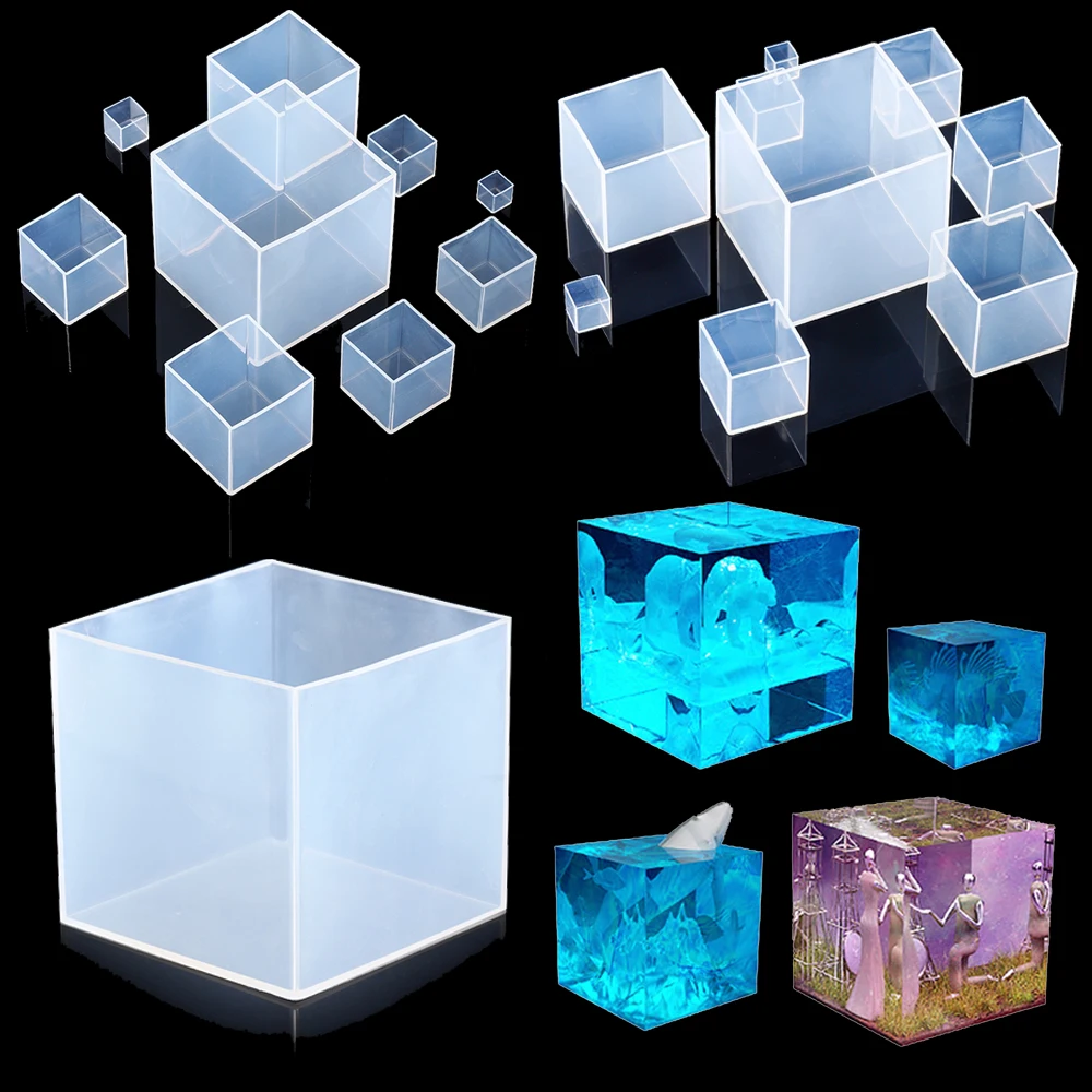 Resin Art Cube - แม่พิมพ์ซิลิโคนใสทรงลูกบาศก์ขนาดใหญ่ แม่พิมพ์เรซิ่นอีพ็อกซี่ทรงสี่เหลี่ยมลึก แม่พิมพ์ซิลิโคนใสสำหรับงานหล่อเรซิ่น ทำเครื่องประดับ DIY