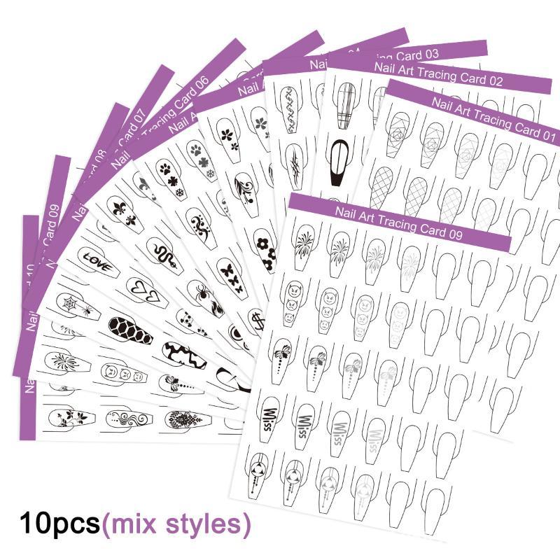 Resin Art Guide Book - กระดาษฝึกวาดลายเล็บ 10 ชิ้น สำหรับฝึกวาดภาพ ลายเส้น แบบฝึกหัด
