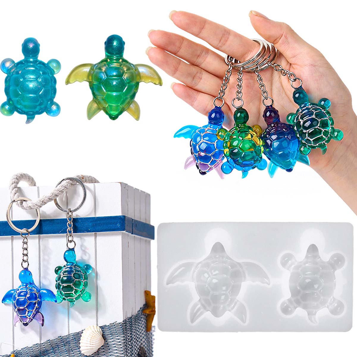 Silicone Mold Ocean - แม่พิมพ์ซิลิโคนรูปเต่าทะเล 3 มิติ สำหรับทำพวงกุญแจ DIY ของตกแต่งธีมมหาสมุทร