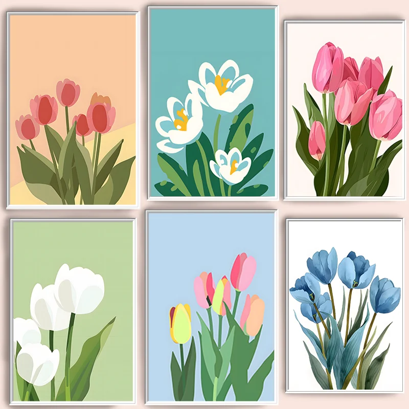 Resin Art Of Flowers - โปสเตอร์ภาพประกอบดอกทิวลิปสีสดใส ดีไซน์มินิมอลโมเดิร์น ตกแต่งบ้านสไตล์โมเดิร์น งานพิมพ์ลายเพชร