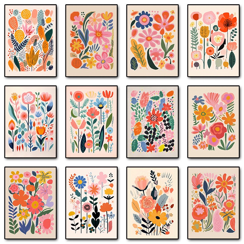 Resin Art Of Flowers - โปสเตอร์ภาพประกอบดอกไม้สไตล์วินเทจกลางศตวรรษและภาพพิมพ์ภาพวาดเพชรภาพศิลปะติดผนังดอกไม้สำหรับห้องนั่งเล่นตกแต่งบ้าน