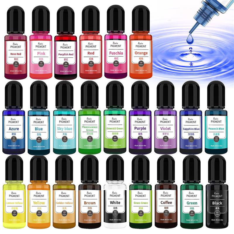 Resin Pigment Alcohol Ink - หมึกพิมพ์24สีศิลปะสีแอลกอฮอล์เรซินสีย้อมเหลวการแพร่กระจายหมึกสำหรับอีพ็อกซี่เรซิ่น DIY เครื่องประดับทำสีย้อมเรซิ่นเหลว