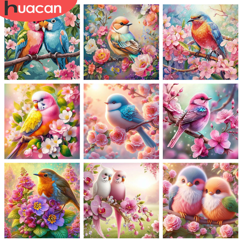 ภาพเพชร HUACAN ลายดอกไม้ นก สั - Resin Art Rose บทวิจารณ์และราคา