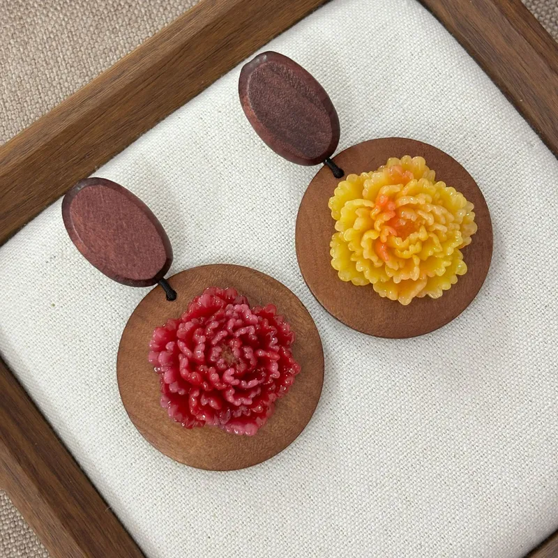 ต่างหูไม้สไตล์พื้นเมืองลายดอกโ - Resin Art Earrings Design บทวิจารณ์และราคา